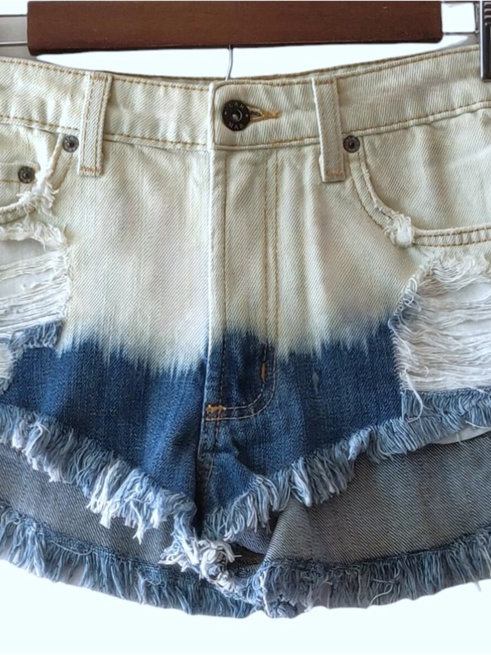 Carmar Dip-Dye Frayed Denim Shorts - Blue/Cream